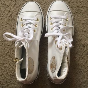 Platform, leather converse with gold accents